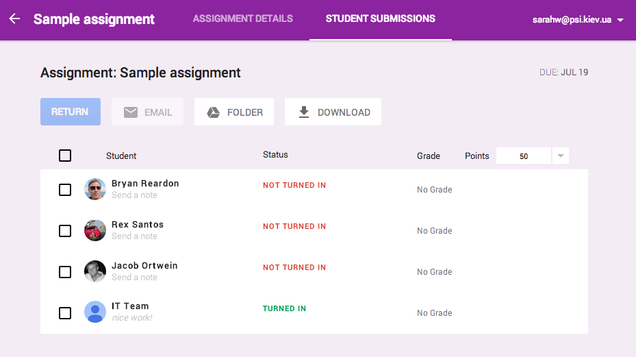 how to print all submitted assignments in google classroom