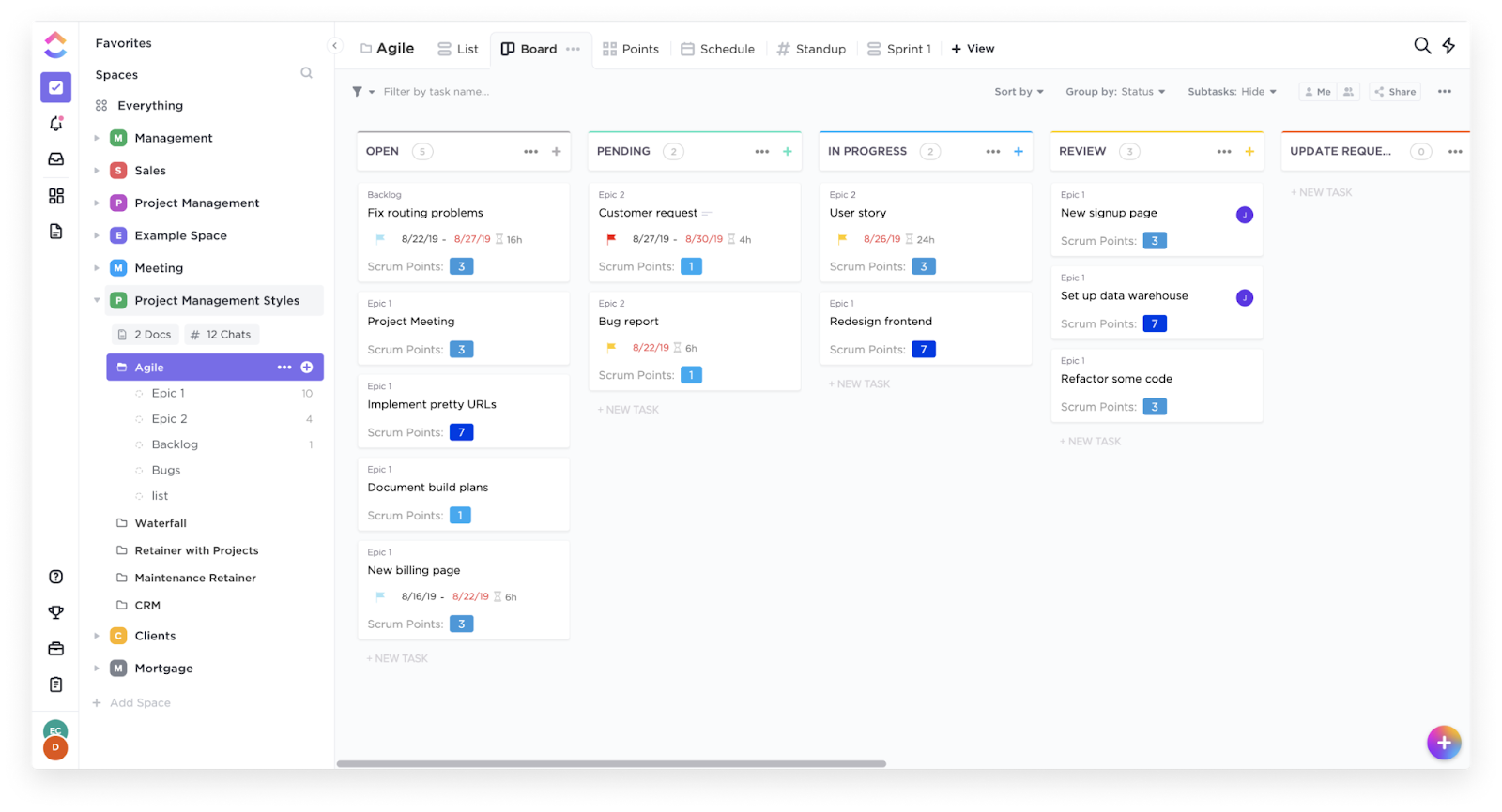 User' dashboard on the ClickUp project management app