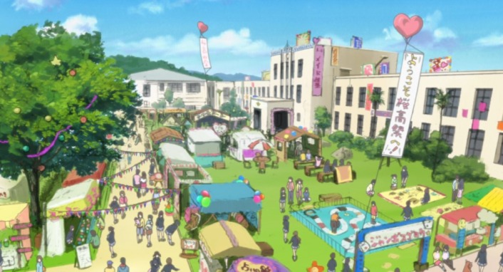 overview of the whole school area in the anime