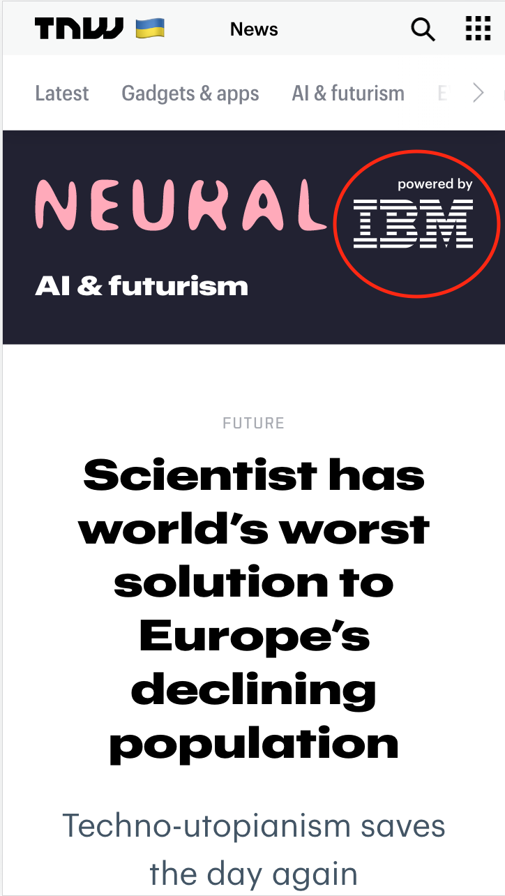 A screenshot of TNW's sponsored article post by IBM