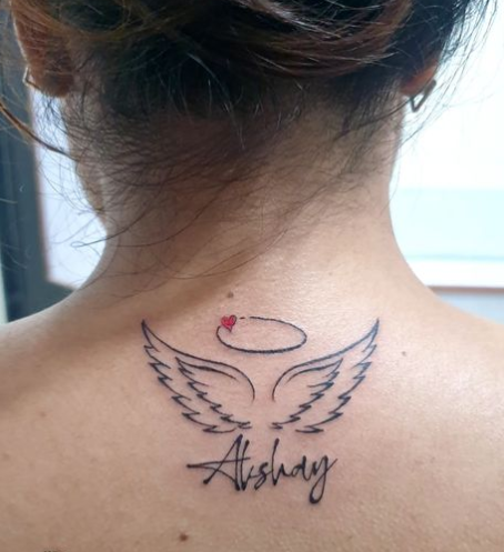Angel Wings Back Neck Tattoos Women