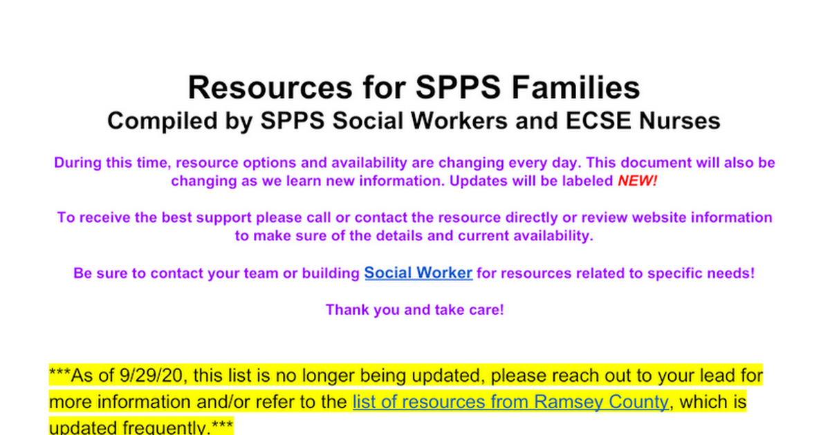 Resources for SPPS Families