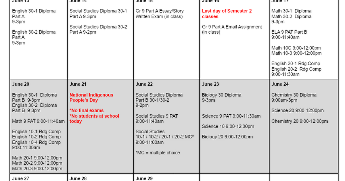 Student Version ABJ June 2022 Exam Calendar