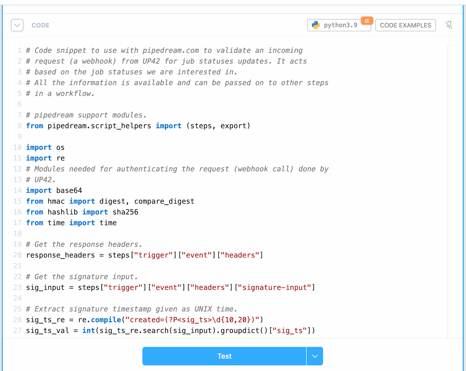 Adding the custom Python code snippet