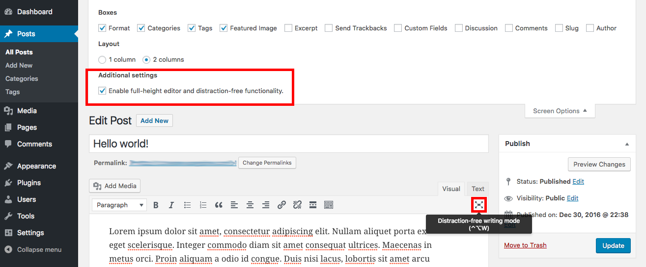 Escrita livre de distração do WordPress