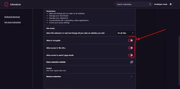 idm addon settings in opera gx browser