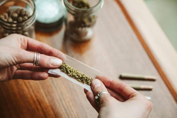 Hands making cannabis joint at marijuana shop Hands making cannabis joint at marijuana shop smoking joint stock pictures, royalty-free photos & images