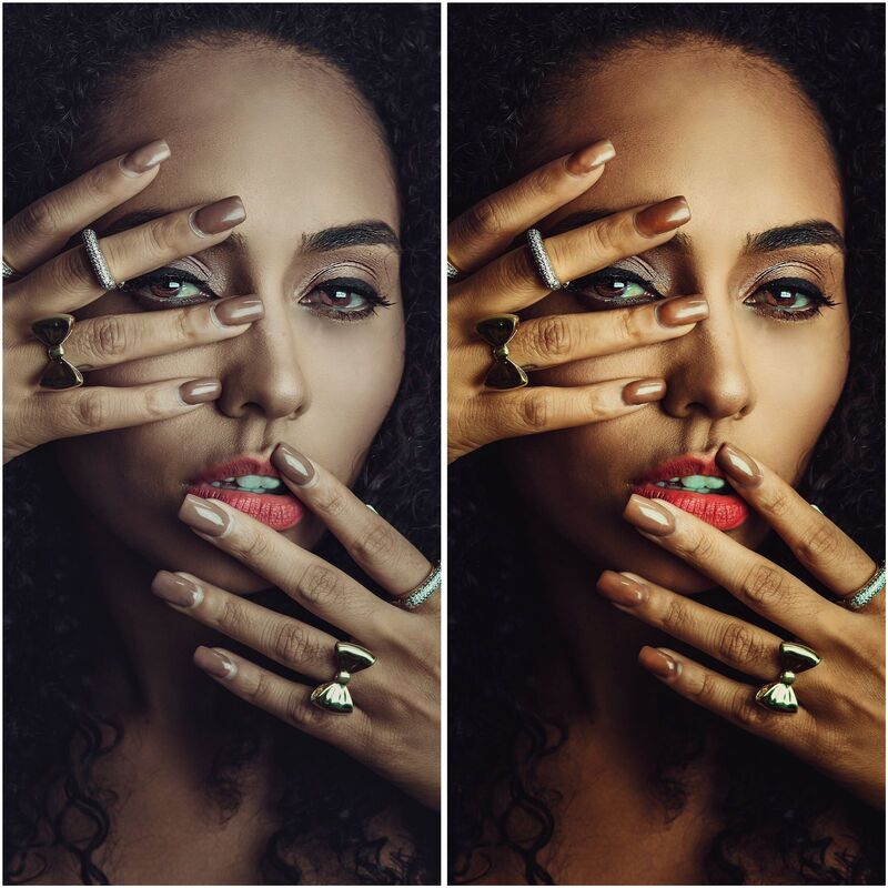 Foto de unhas mostrando o antes e depois de uma edição feita com o AirBrush