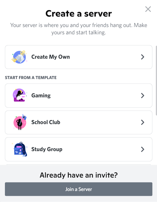 Creating a new Discord server.