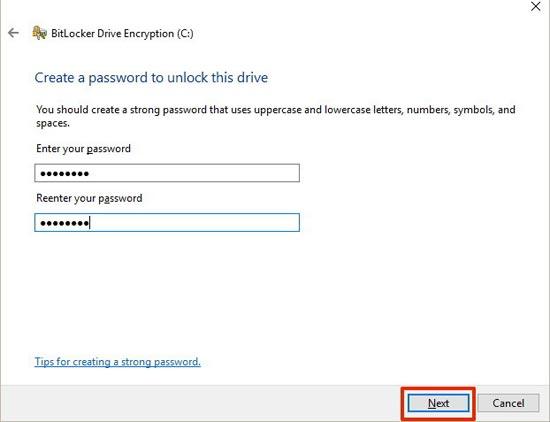 mật khẩu mở bitlocker windows 10