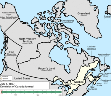 Map of Canada depicting the erosion of Indigenous land ownership and colonization,