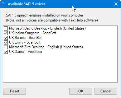 Available SAPI voices
