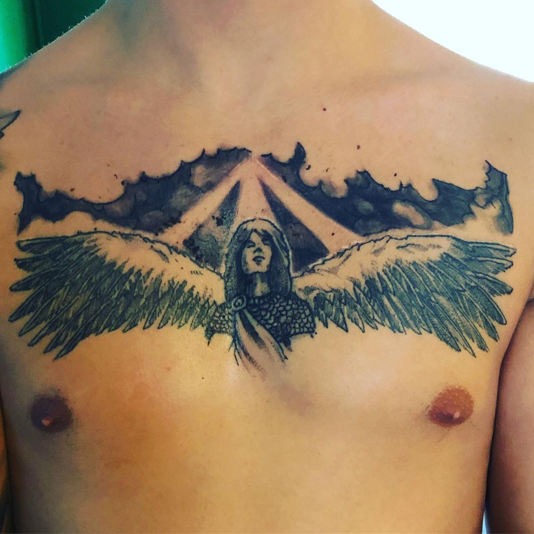 Winged Angel Tattoo On Chest