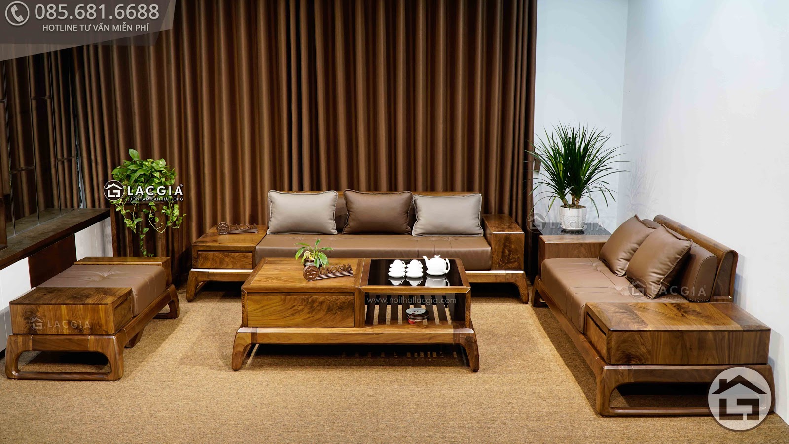 Sofa gỗ óc chó SF28 cao cấp