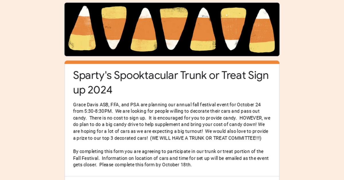 Sparty's Spooktacular Trunk or Treat Sign up 2024