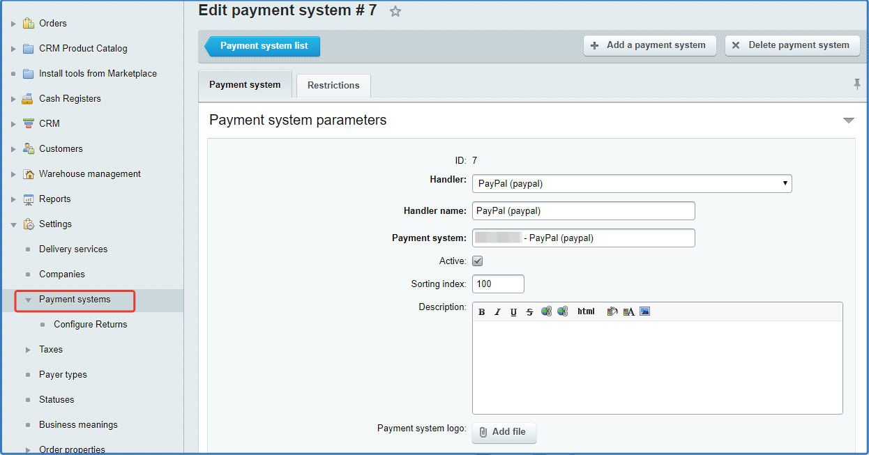 Screenshot of the Administrative panel — adding billing information for the company