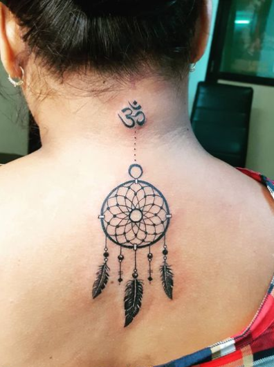 Dream Catcher Back Neck Tattoos Women