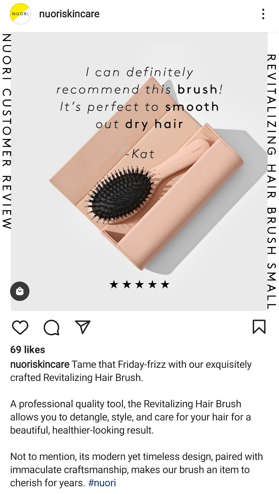 Instagram post by Nuori Skin Care where they shared a customer review