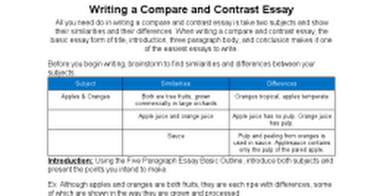 easiest way to write a compare and contrast essay