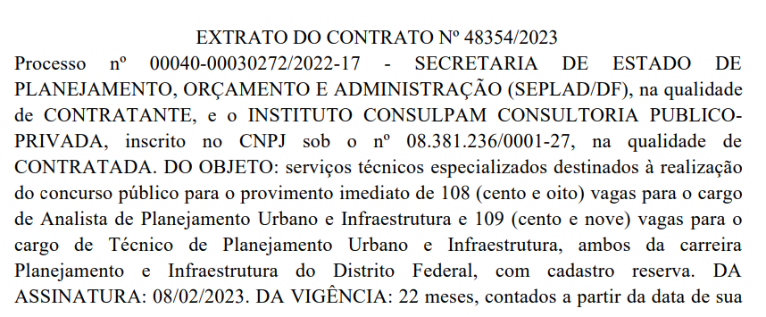 Concurso Planejamento Urbano e Infraestrutura DF: