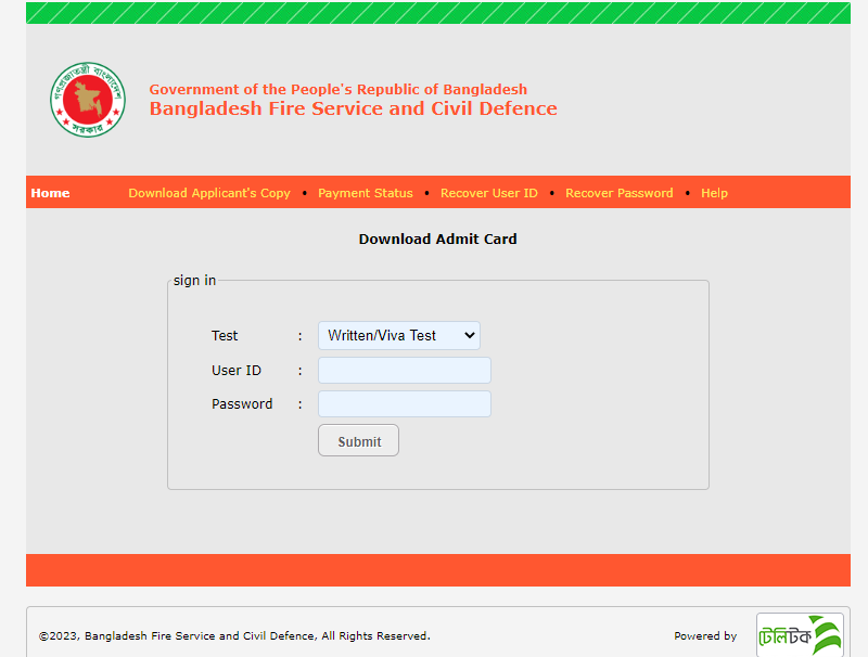 Fire Service Admit Card Download