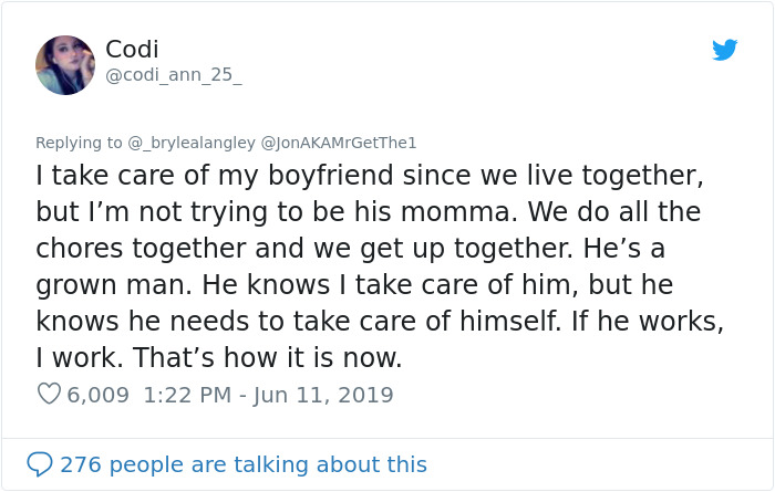 Codi_ann_25_'s twitter response to Brylea Kay about taking care of her husband