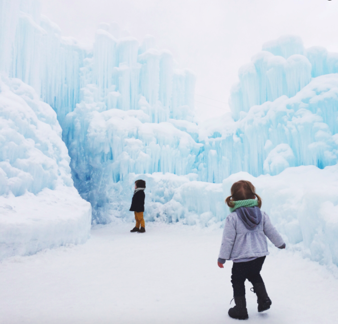 Kids having fun at the Ice Castles in Midway, Utah