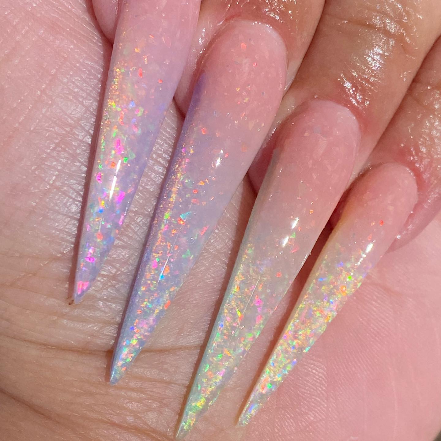 Long Pink Glitter Nails