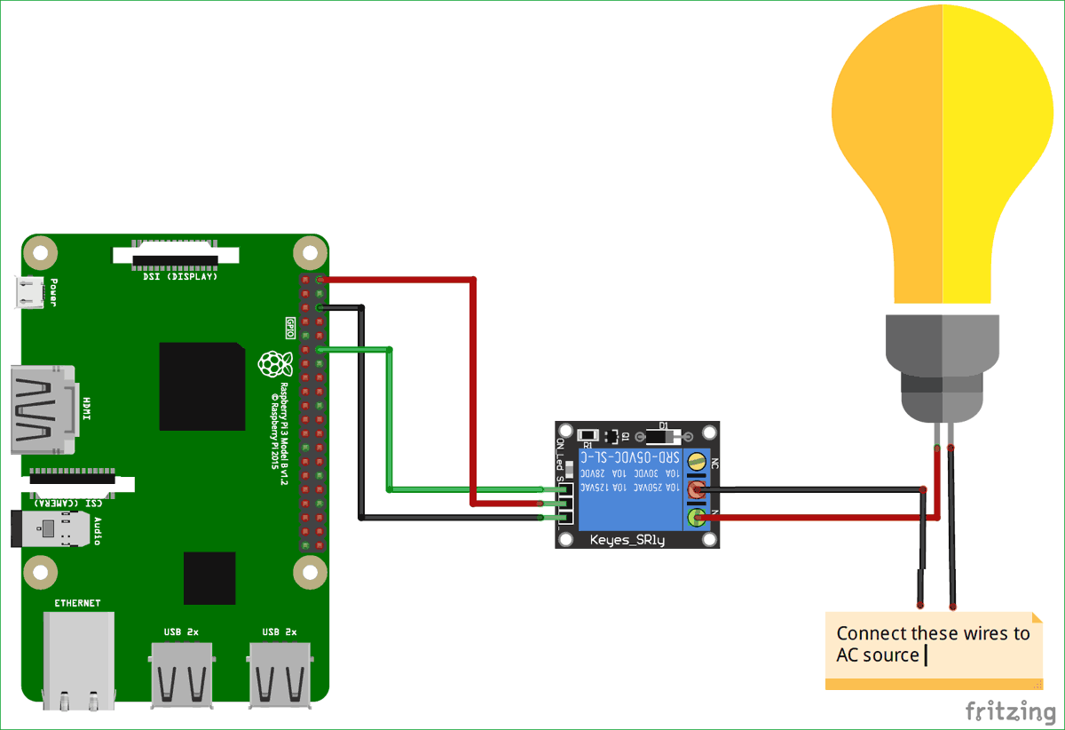 Circuit diagram for Voice controlled Home automation using Amazon Alexa on Raspberry Pi