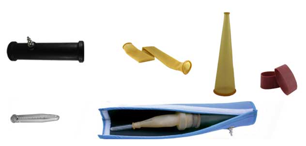 Components of an artificial vagina (Minitüb model) used for buffalo semen collection.