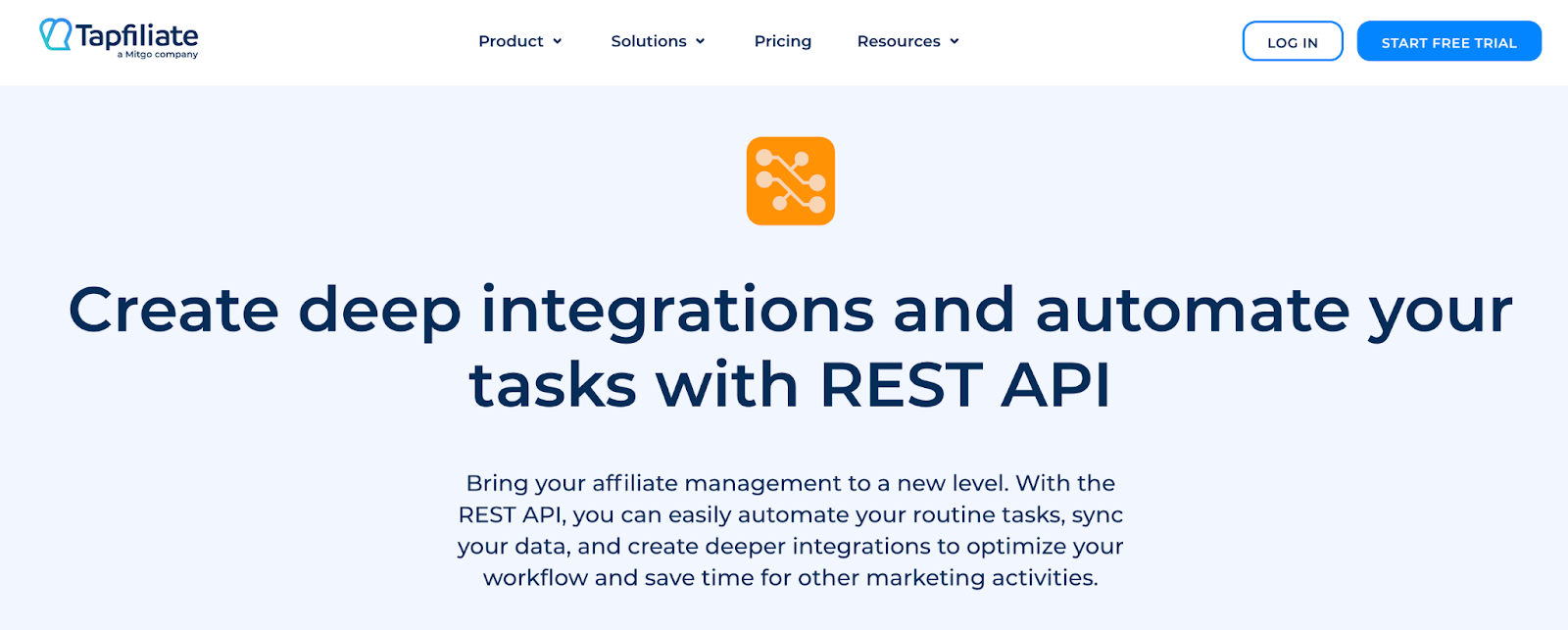 Tapfiliate REST API affiliate tracking platform landing page