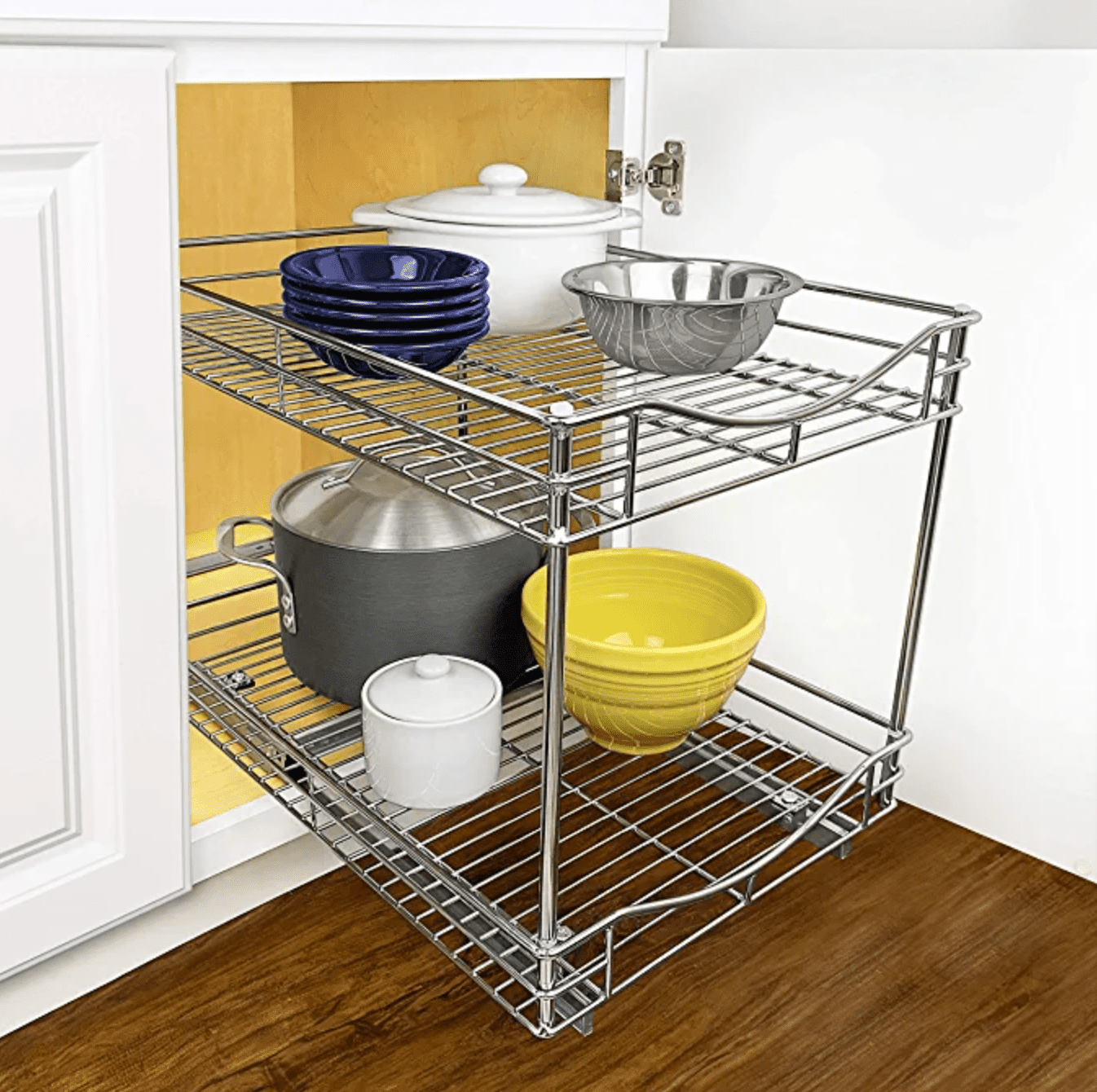 Install a wire rack on the cabinet floor