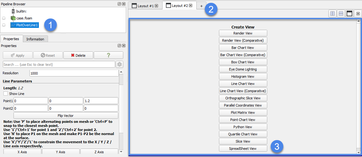 spreadsheet view in plot over line