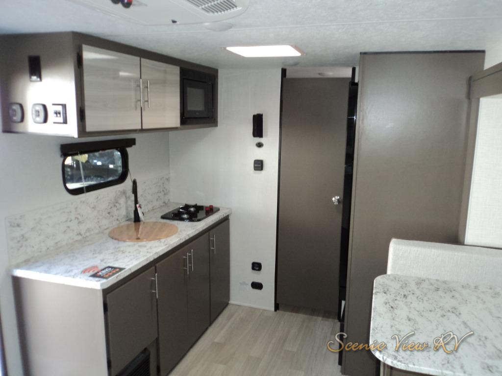 Kitchen in the KZ Escape travel trailer