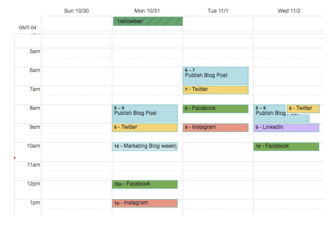 Content calendar example