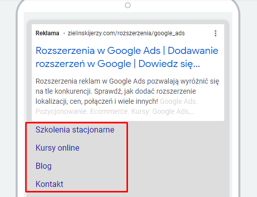 Google Ads extensions - link to a subpage