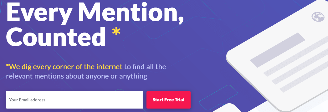 a screenshot of an opt-in page related to brand mentions free trial. brand mentions has various settings that can be adjusted such as the frequency of alerts, the types of mentions to track, and the social media platforms to monitor. 
