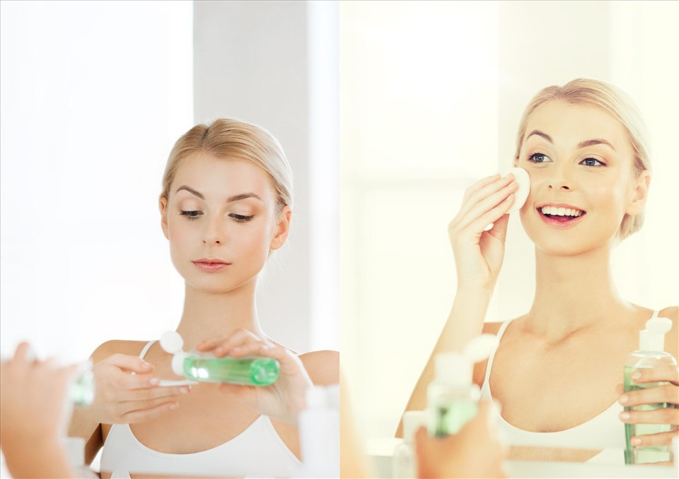 Cân bằng da là một trong những bước đầu của quy trình make up đơn giản giúp da không bị khô sau khi rửa mặt bằng nước
