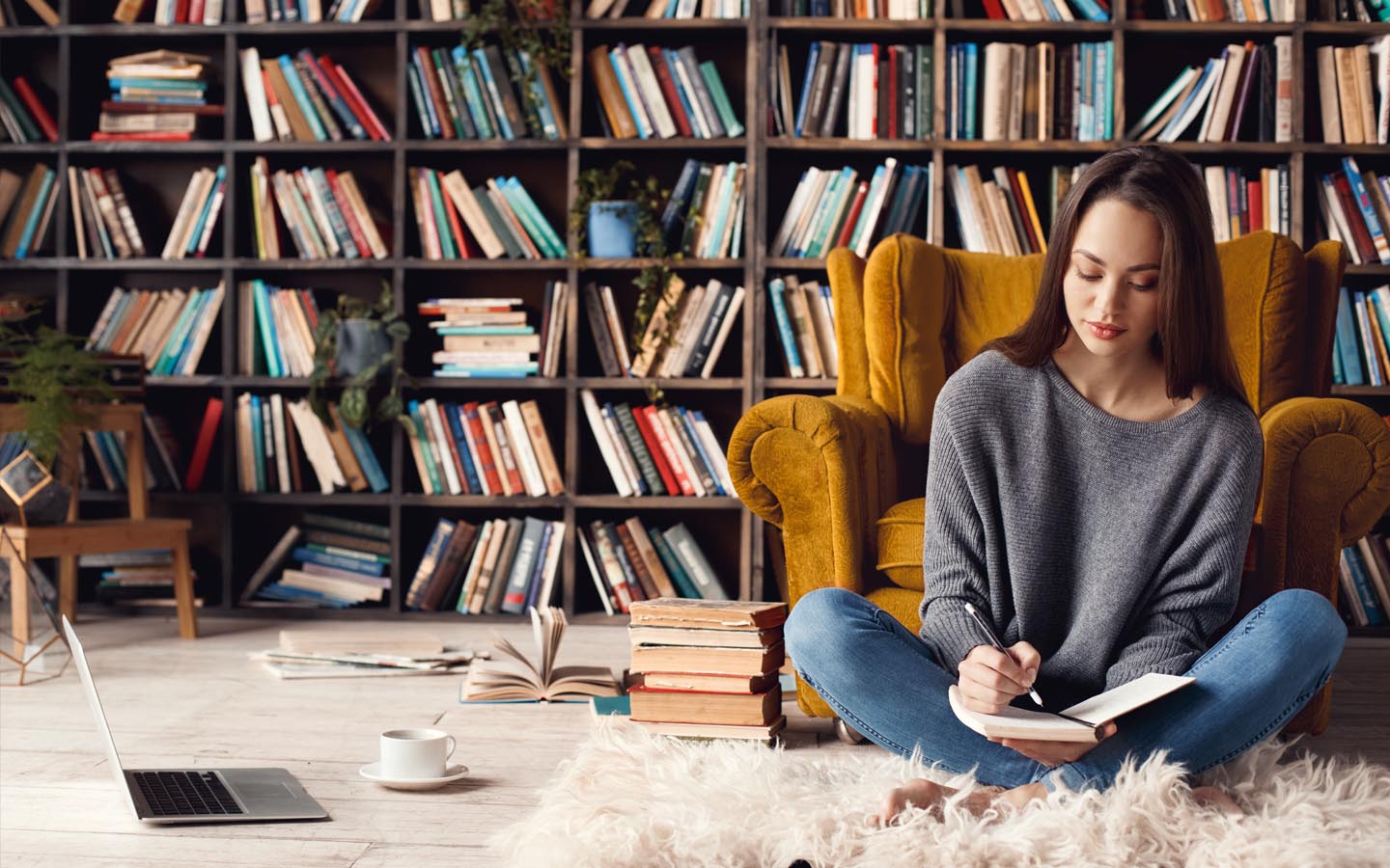 girl studying in library