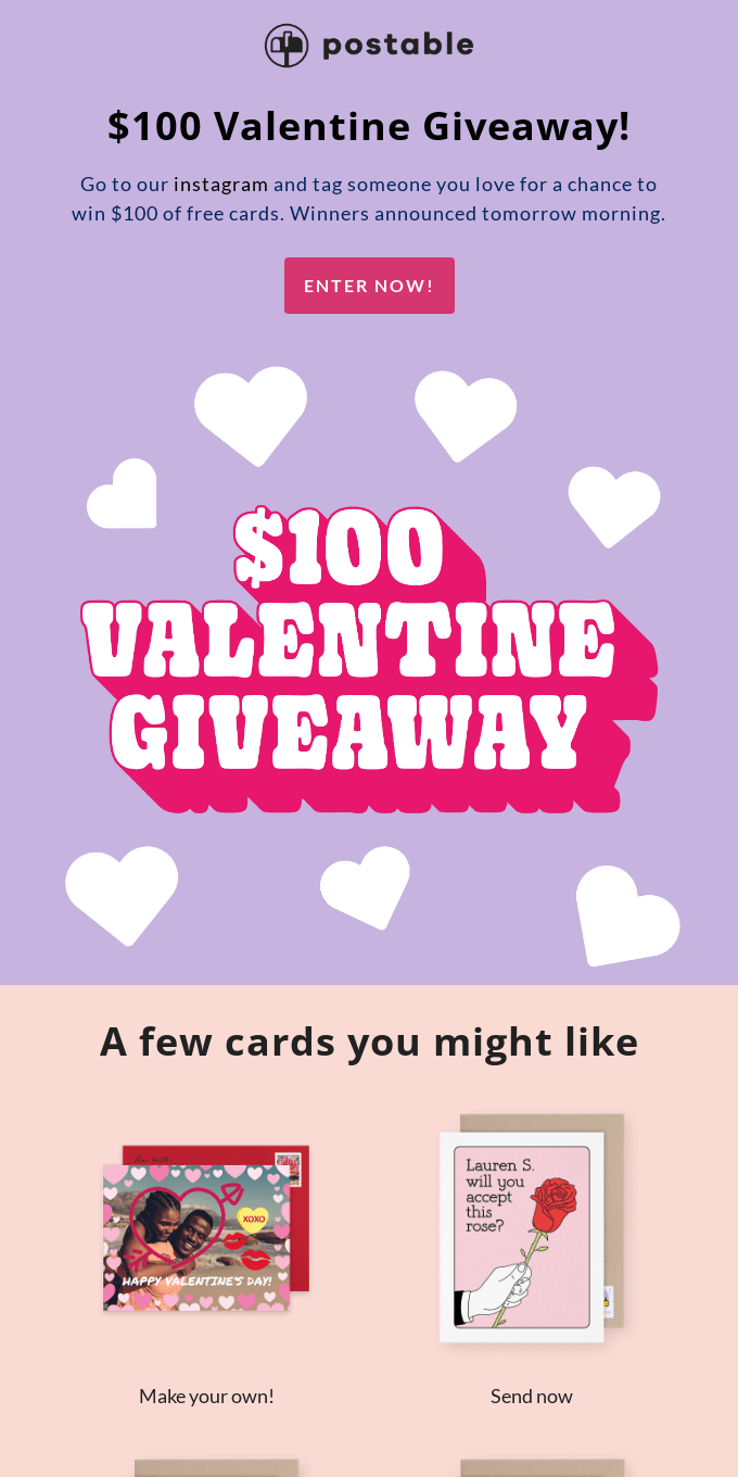 Valentine's day email template - Giveaway Example