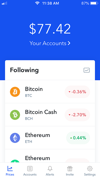 Your accounts page on Coinbase.