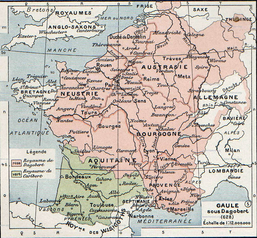 The Frankish Kingdom of Aquitaine (628). The capital of Aquitaine was Toulouse. It included Gascony and was the basis of the later Duchy of Aquitaine.