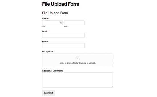 visualização do formulário de upload de arquivo