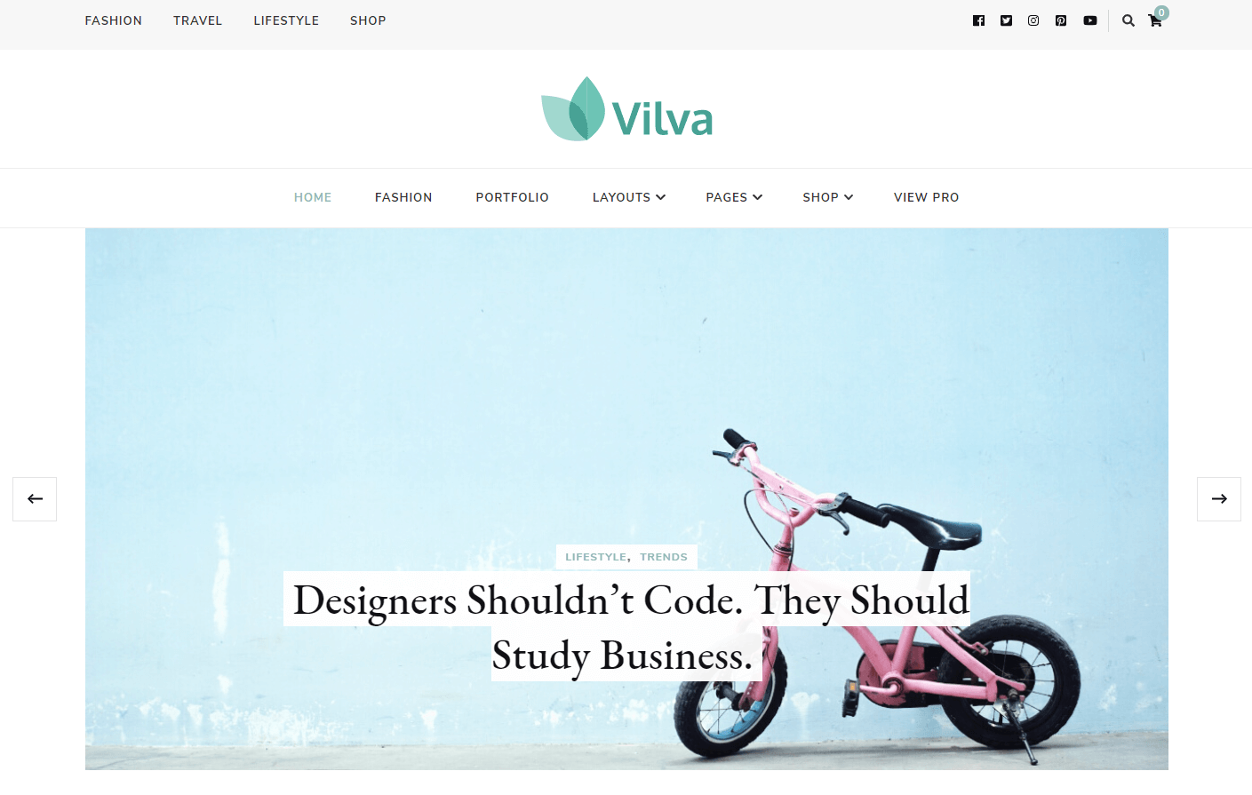 Exemplo de site com o tema Vilva do WordPress 