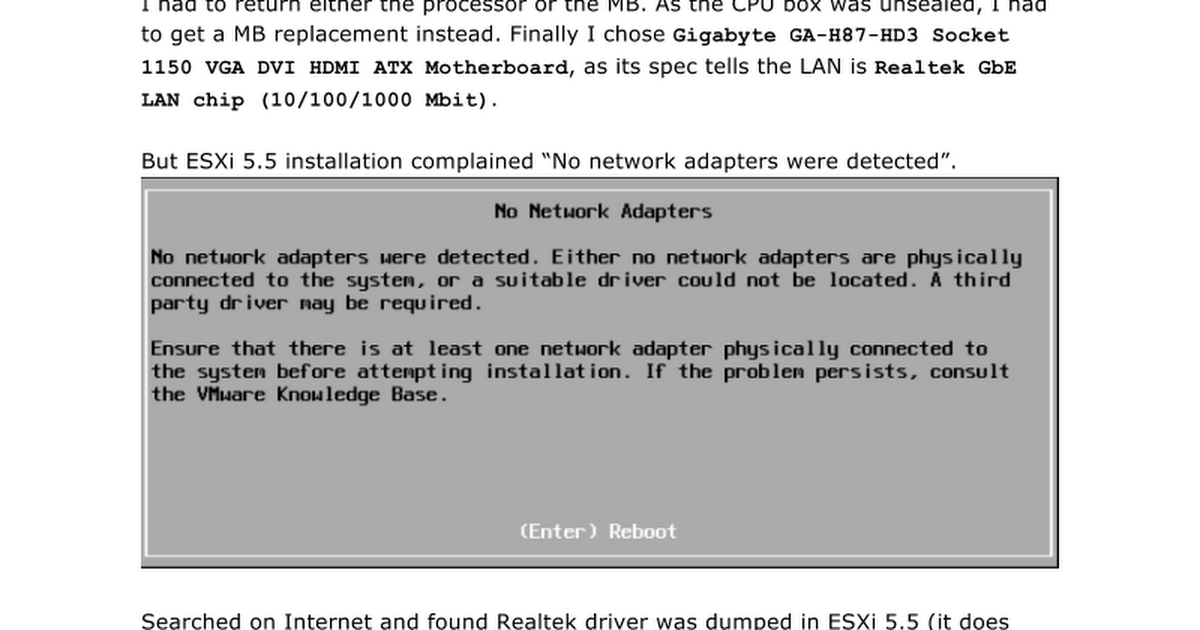 Esxi 5 Install Network Drivers