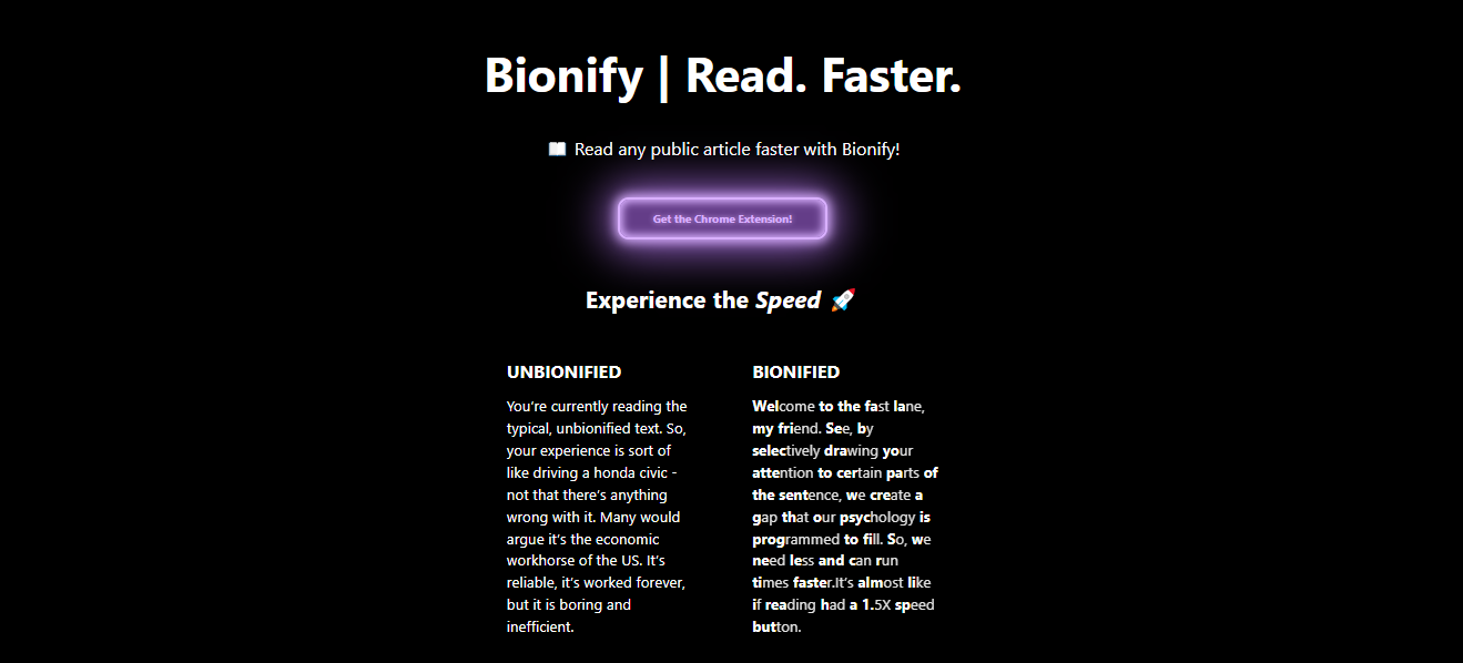 Bionify dashboard.
