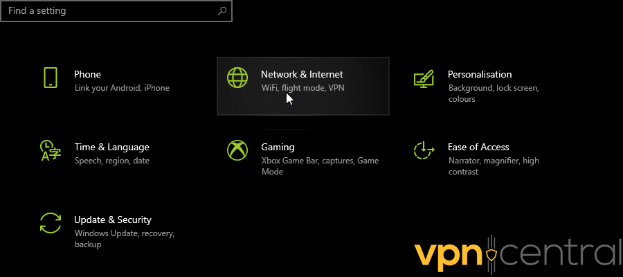 windows network and internet settings