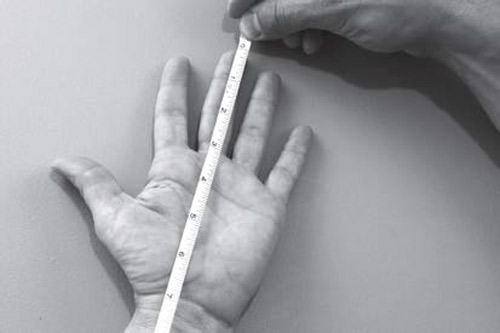 Hướng dẫn đo: đo từ đầu ngón tay thứ 3 đến nếp gấp cổ tay như hình