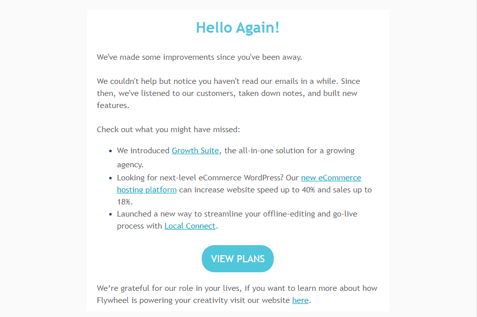 Flywheel’s re-engagement email