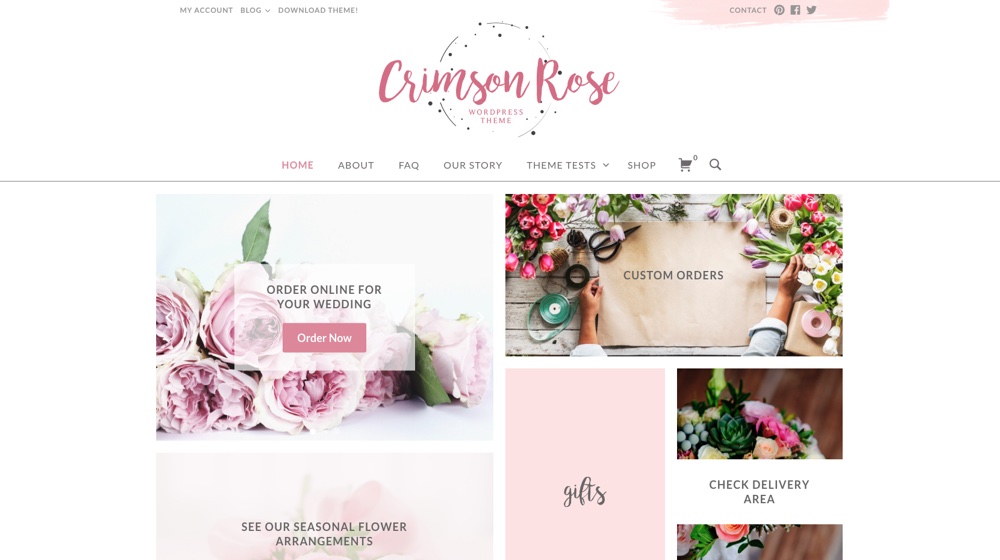 Tema WordPress gratuito para pequenas empresas Crimson Rose